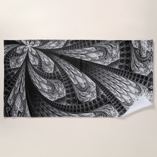 Serviette De Plage Conception de l'art numérique fractale argentée él (Devant)