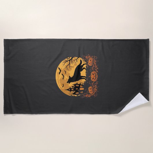 Serviette De Plage Conception de lune de Halloween de berger allemand (Devant)
