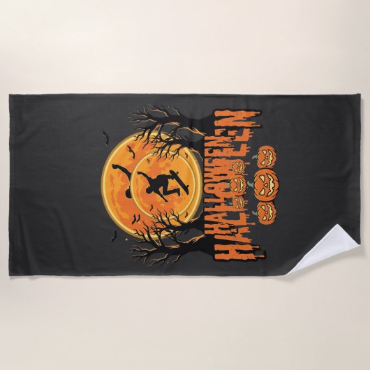 Serviette De Plage Conception de Lune de Skateboard d'Halloween Hallo (Devant)