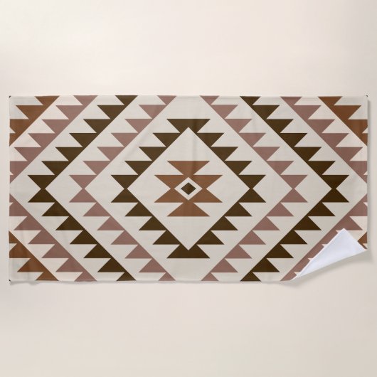 Serviette De Plage Conception de motif diamant aztèque Brun+Crème (Devant)