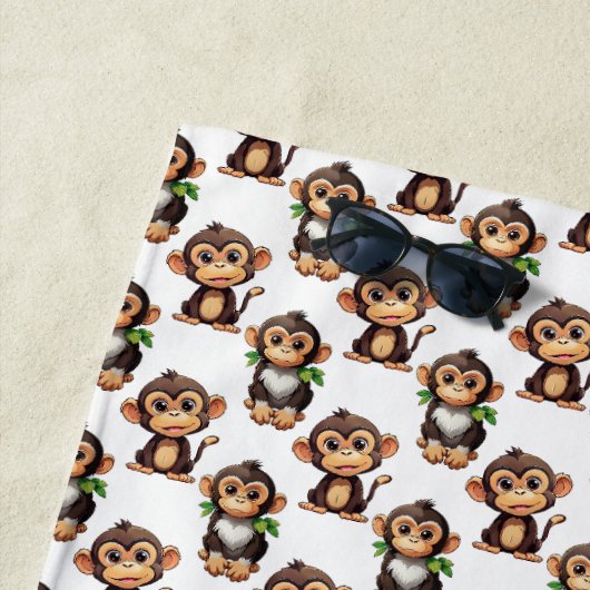 Serviette De Plage Conception de motif singe blanc (En situation)