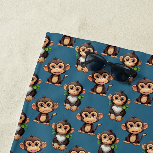 Serviette De Plage Conception de motif singe bleu (En situation)