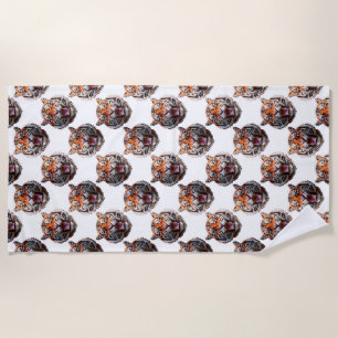 Serviette De Plage Conception de motif tête de tigre - Blanc