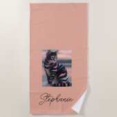 Serviette De Plage Conception de nom personnalisé et de chat mignon (Devant)