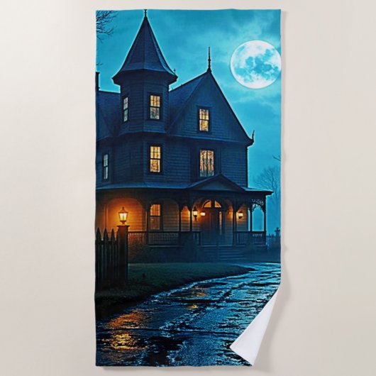 Serviette De Plage Conception de nuit au clair de lune bleu du manoir (Devant)