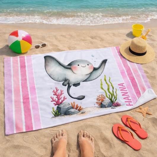 Serviette De Plage Conception de plage pour enfants de raie mignonne