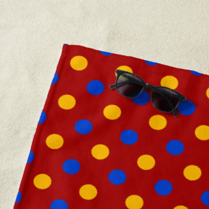 Serviette De Plage Conception de points polka rouges bleus jaunes