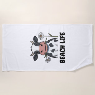 Serviette De Plage Conception de T-Shirt de gravure vintage de vache
