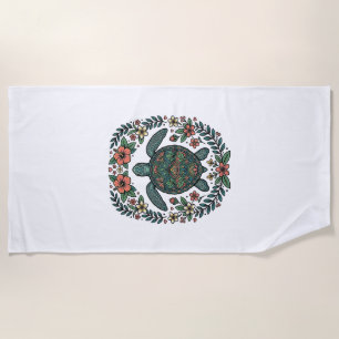 Serviette De Plage Conception de vecteur floral de tortue de mer vint