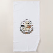 Serviette De Plage Conception de vecteur floral Halloween Chat Fantôm (Devant)