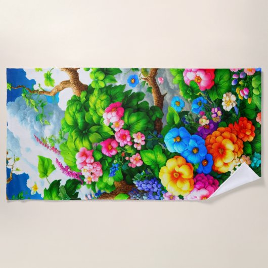 Serviette De Plage Conception des fleurs (Devant)