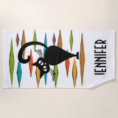 Serviette De Plage Conception du chat noir du milieu du siècle (Devant)