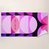 Serviette De Plage Conception géométrique rose violet noir, nom/monog (Devant)