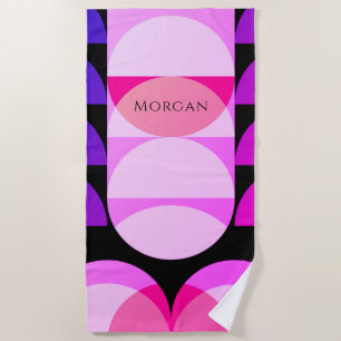 Serviette De Plage Conception géométrique rose violet noir, nom/monog