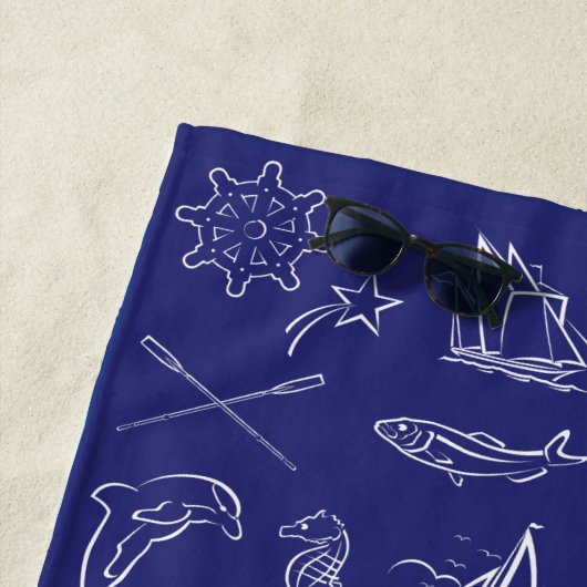 Serviette De Plage Conception nautique Marine Blue Towel (En situation)
