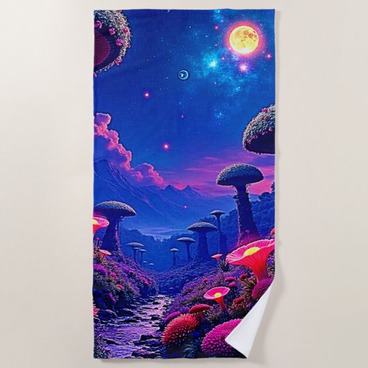 Serviette De Plage Conception nocturne de la forêt de champignons enc (Devant)