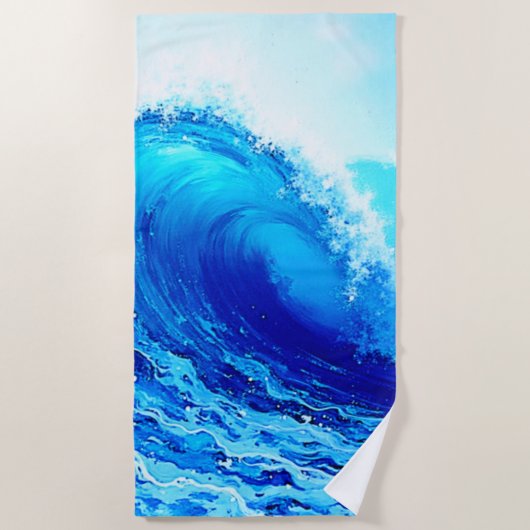 Serviette De Plage Conception puissante des ondes océaniques (Devant)