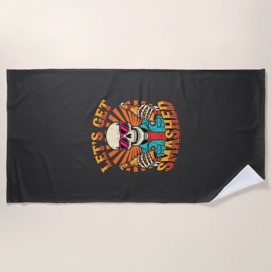 Serviette De Plage Conception squelette de bière écrasée Halloween dr (Devant)
