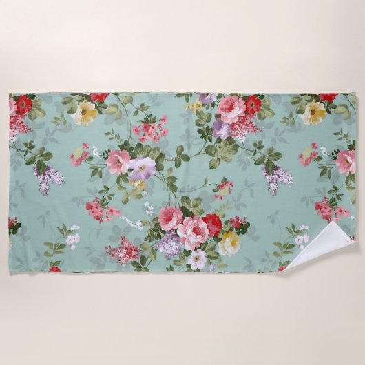 Serviette De Plage Conception vintage de fleurs vertes (Devant)