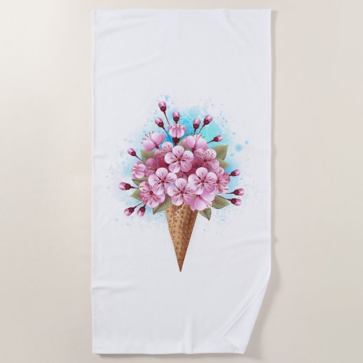 Serviette De Plage Cône de gaufre glacé Sakura rose (Devant)