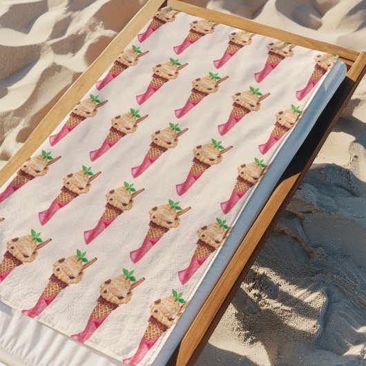 Serviette De Plage Cône de glace au café à l'aquarelle
