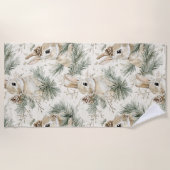 Serviette De Plage Cônes de pin verts lapins de Noël (Devant)