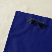 Serviette De Plage Conjonction Lune & Soleil sur fond bleu marine (En situation)