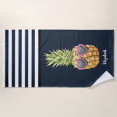 Serviette De Plage Cool ananas marine Bleu rayé (Devant)