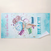 Serviette De Plage Cool Aquarelle Crème glacée Macarons (Devant)