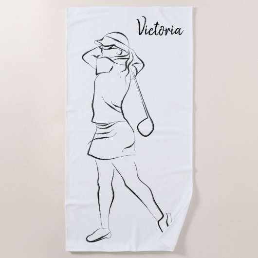 Serviette De Plage Cool Blanc Moderne Ajouter Votre Nom Customisé Dam (Devant)