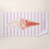 Serviette De Plage Cool Crème de glace rayures roses (Devant)