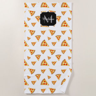 Serviette De Plage Cool et fun pizza tranches motif Monogram blanc