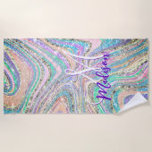 Serviette De Plage Cool girly faux parties scintillant unicorne marbr (Devant)