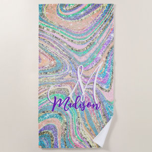 Serviette De Plage Cool girly faux parties scintillant unicorne marbr
