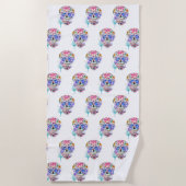 Serviette De Plage Cool Motif de tatouage d'aquarelle crâne sucre (Devant)