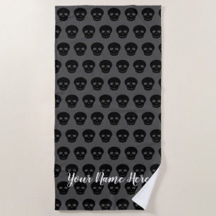 Serviette De Plage Cool Nom personnalisé Motif de crâne noir blanc gr