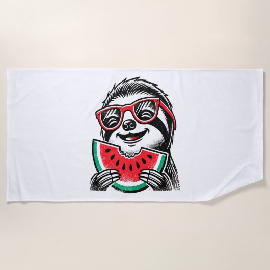 Serviette De Plage Cool Sloth Manger de la pastèque (Devant)