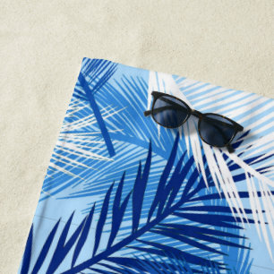 Serviette De Plage Copie, cobalt, blanc et bleu de ciel en feuille de