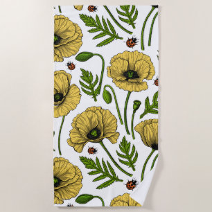 Serviette De Plage Coquelicots jaunes et coccinelles