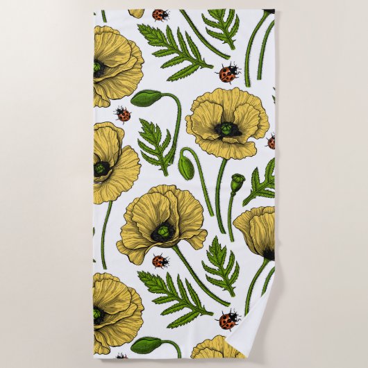 Serviette De Plage Coquelicots jaunes et coccinelles (Devant)