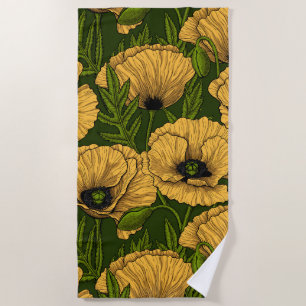 Serviette De Plage Coquelicots jaunes sur vert foncé