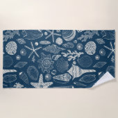 Serviette De Plage Coques de mer sur bleu foncé (Devant)