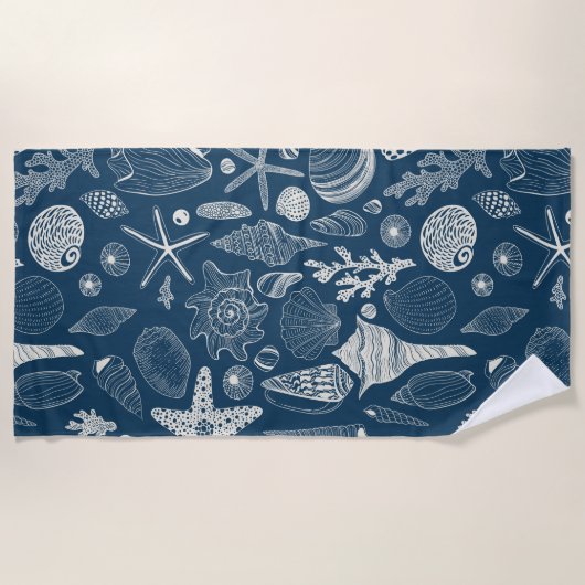 Serviette De Plage Coques de mer sur bleu foncé (Devant)