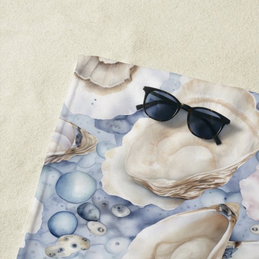 Serviette De Plage Coques d'huîtres bleues (En situation)