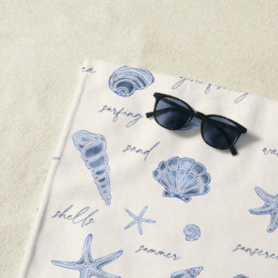 Serviette De Plage Coques Starfish Sun Fun Texte bleu ID918