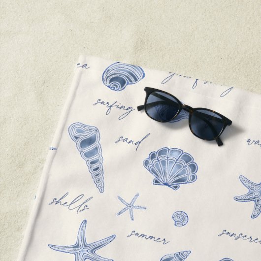 Serviette De Plage Coques Starfish Sun Fun Texte bleu ID918 (En situation)