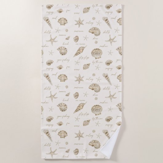Serviette De Plage Coques Starfish Sun Fun Texte Sandstone ID918 (Devant)