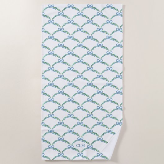 Serviette De Plage Coquette côtière monogramme Bleu Bow (Devant)