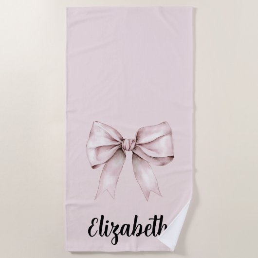 Serviette De Plage Coquette esthétique arc rose Nom personnalisé (Devant)