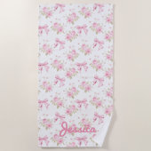 Serviette De Plage Coquette Roses et vaches roses (Devant)